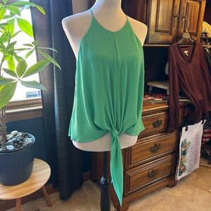 Express Green Tie-Front Keyhole Tank Top